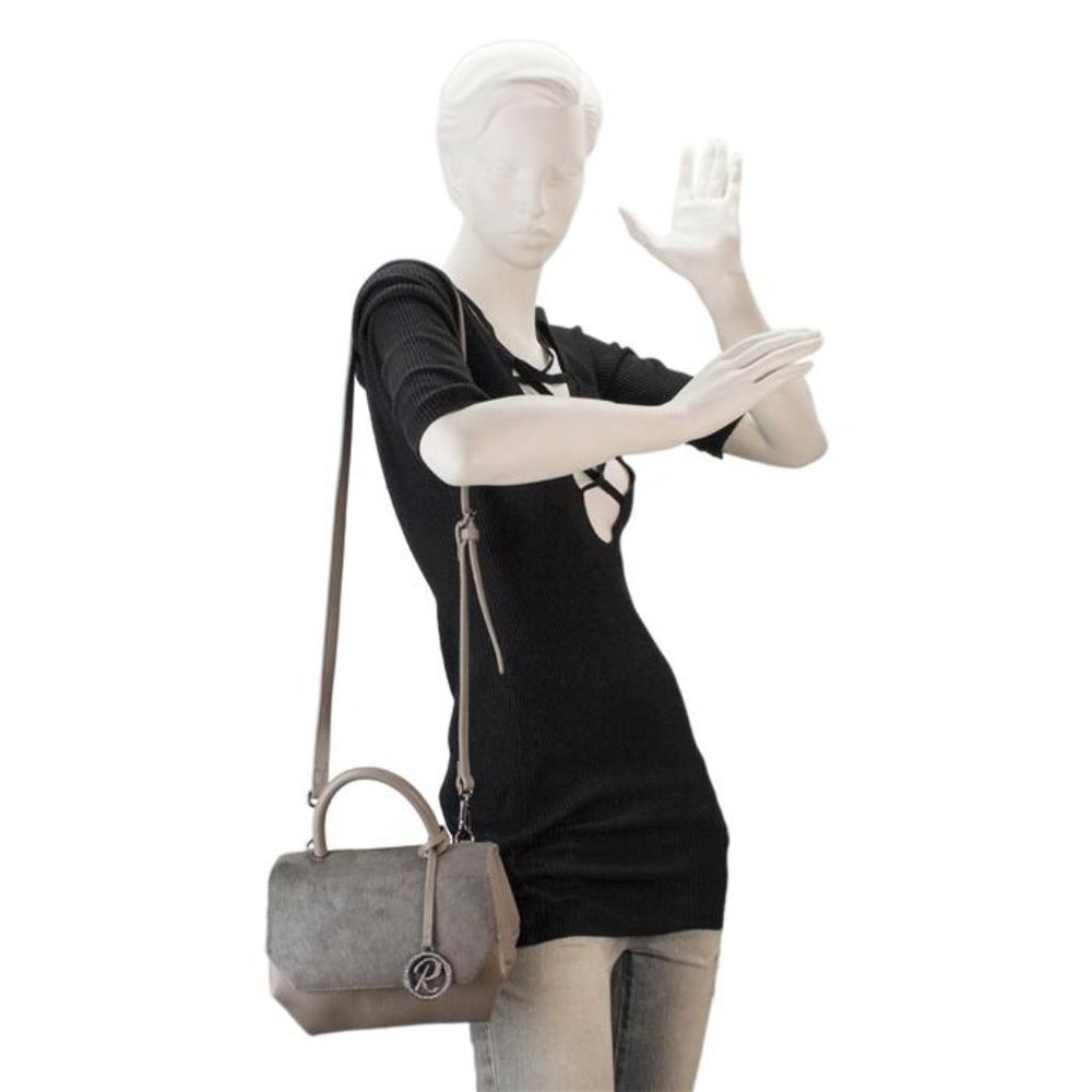 Raviani Gray Genuine Leather Mini Satchel